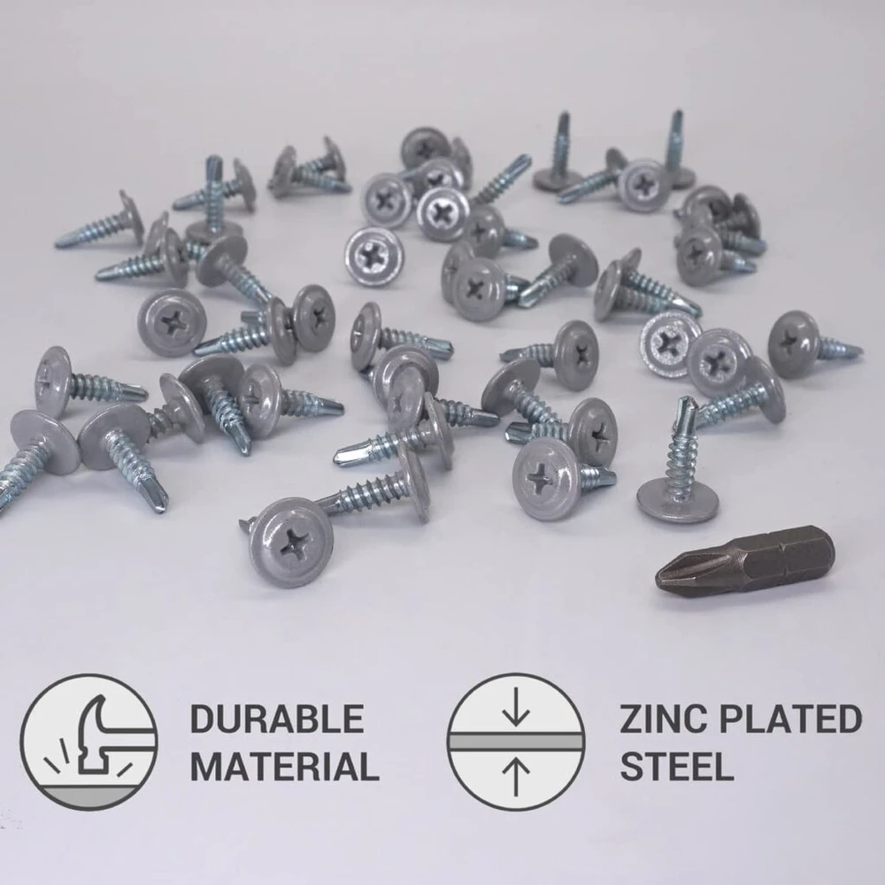 Skir'co (150 vnt.) Dažyti 4,2 x 16 mm savisriegiai sraigtai, Phillips modifikuota santvaros galvutė, sriegiklis, plokščia galvutė (150, baltas aliuminis Ral 9006)