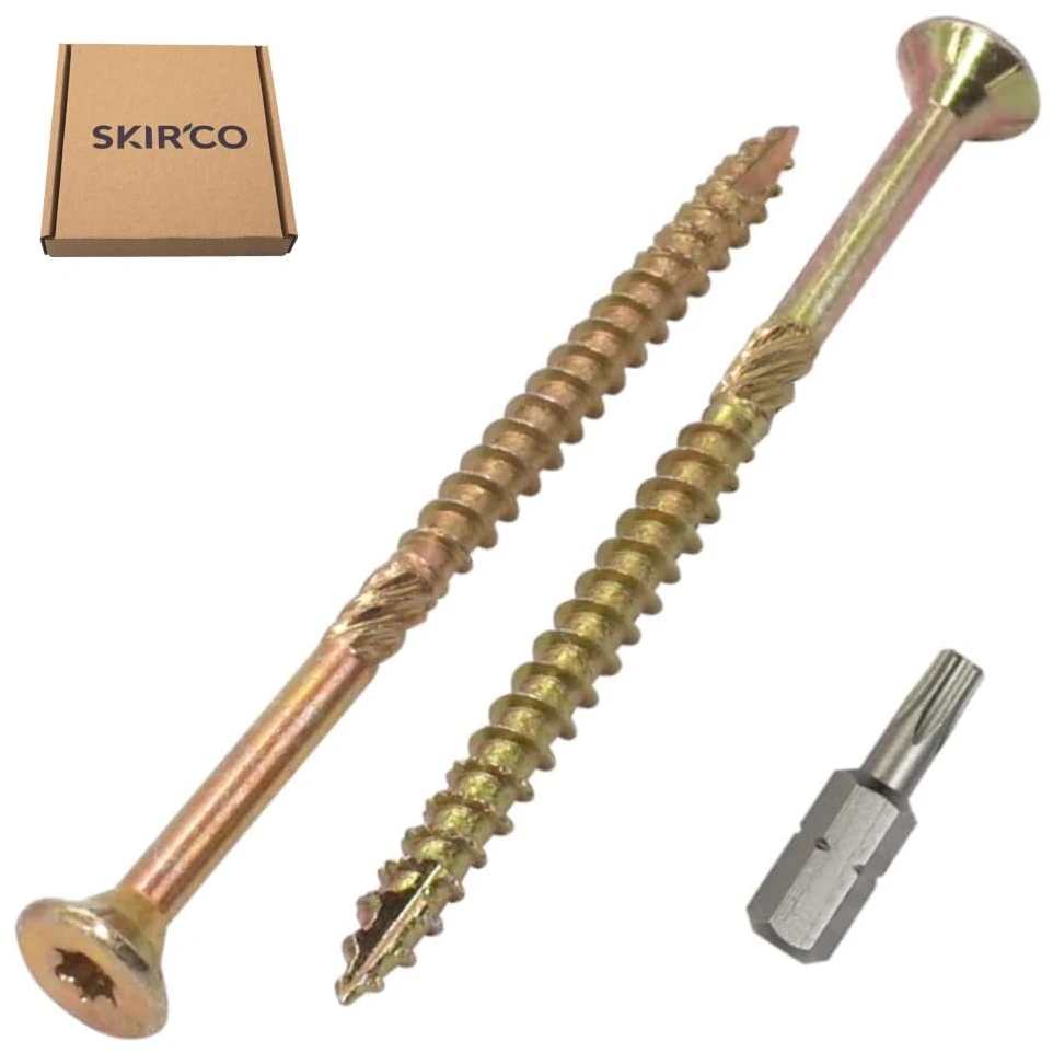 Skir'co (20 vnt.) universalūs cinkuoto plieno 4,5 x 70 mm geltoni medvaržčiai su įleidžiama torx galvute, 17 tipo medienos drožlių plokštės varžtai (20, 4,5 x 70 mm)