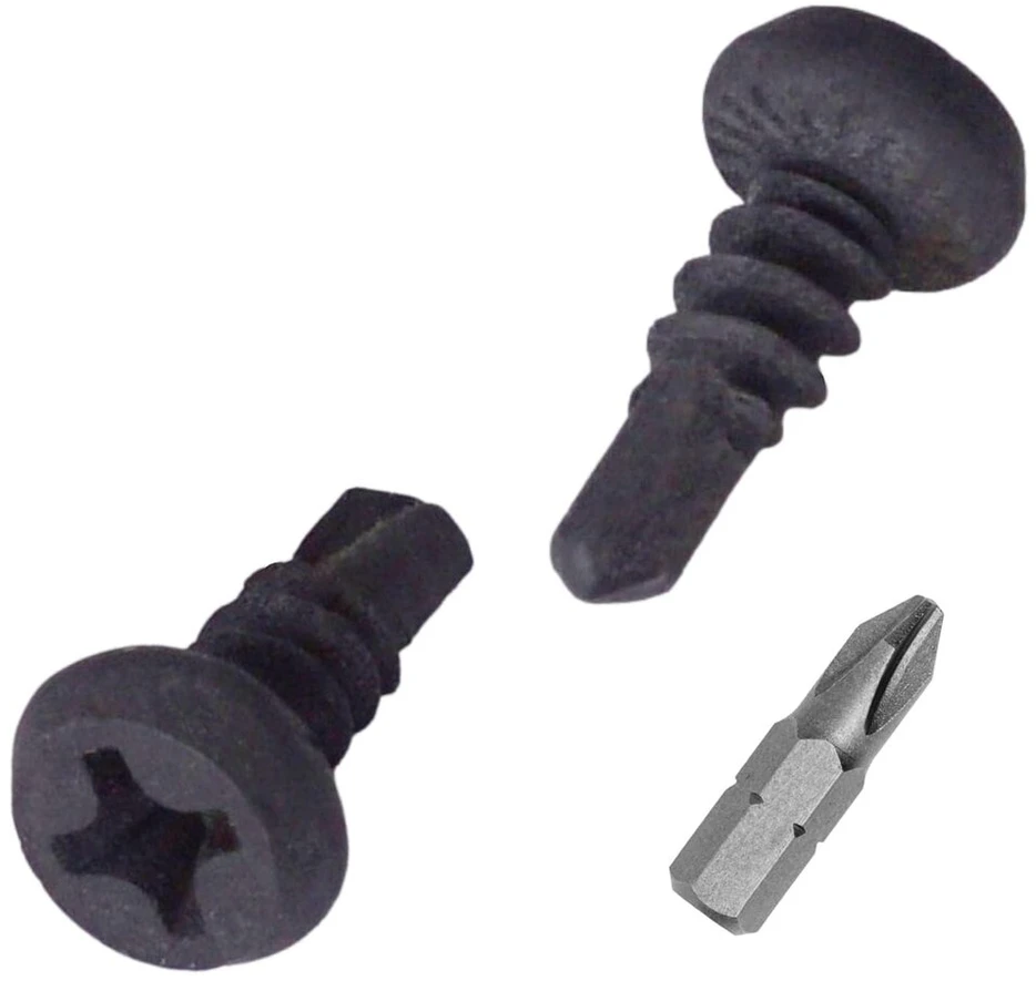 Skir'co (300 vnt.) Gręžimo varžtai 3,9 x 11 mm Juodo fosfatavimo Phillips plokščia galvutė, savaime įsisriegiantys varžtai