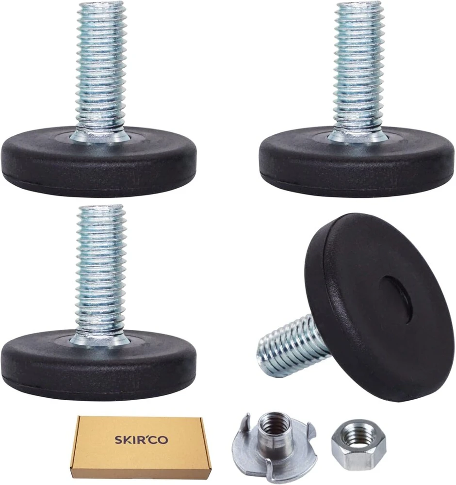 Skir'co 4 baldų išlyginimo kojelės m8 x 20mm reguliuojamos apvalios metalinės kojelės su m8 sriegiu (su veržlėmis)