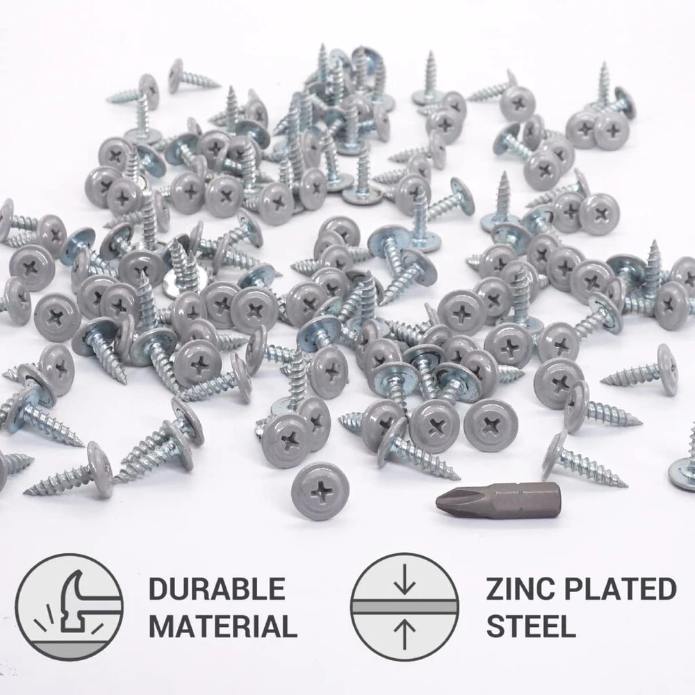 Skir'co (50 vnt.) dažyti 4,2 x 16 mm savaime įsisriegiantys medvaržčiai metalinis varžtas Phillips modifikuota santvaros galvutė (baltas aliuminis ral 9006)