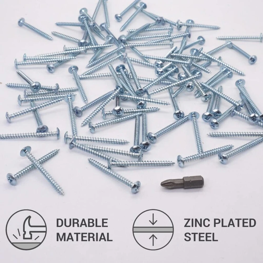 Skir'co (900 vnt.) Cinkuoto plieno 3.5 x 40 mm sidabriniai medvaržčiai, metaliniai varžtai su plokščia galvute, Pozi sriegikliai