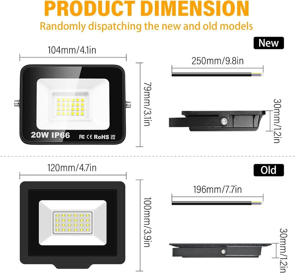 Skyworld lauko led prožektorius, 20 w led prožektorius, sieniniai šviestuvai, ip66 atsparus vandeniui, 2 vnt., 6500 k šaltai baltas prožektorius, lauko prožektorius, idealus lauko apšvietimas sodui, terasai, sienai, garažui, priekiui