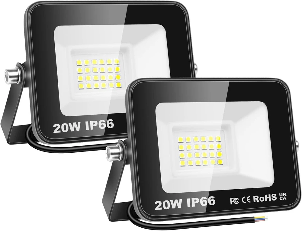 Skyworld lauko led prožektorius, 20 w led prožektorius, sieniniai šviestuvai, ip66 atsparus vandeniui, 2 vnt., 6500 k šaltai baltas prožektorius, lauko prožektorius, idealus lauko apšvietimas sodui, terasai, sienai, garažui, priekiui