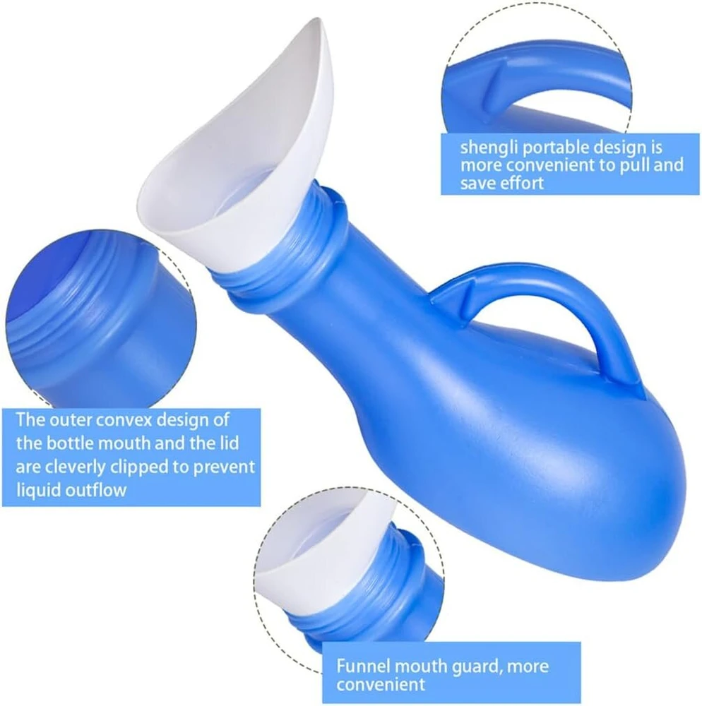 Šlapimo buteliai vyrams moterims plastikinis šlapimo butelis dangtelis šlapimo buteliukas 1000 ml šlapimo butelis unisex nešiojami tualetai pisuarai kelionėms automobiliu stovyklavimui