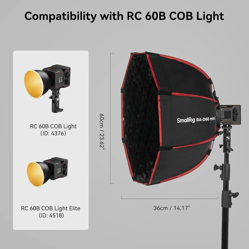 Smallrig ra-d60 parabolinis softbox, 23.6 col. greito atleidimo softbox su nešiojimo dėklu, suderinamas su Smallrig rc 60b cob video šviestuvu, skirtas foto studijai, vaizdo įrašų filmavimui, portretų fotografavimui - 4682