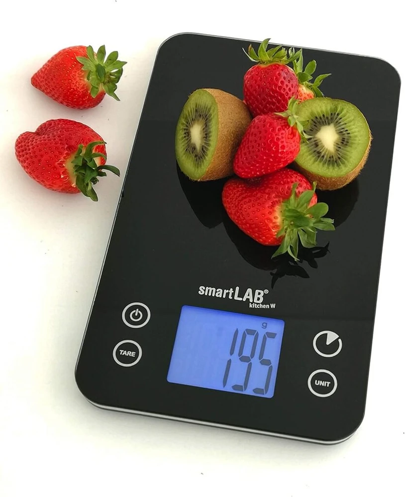 Smartlab kitchen W Virtuvinės svarstyklės su bluetooth | Skaitmeninės virtuvinės svarstyklės iš stiklo | Maisto svarstyklės juodos spalvos su Bluetooth duomenų perdavimu