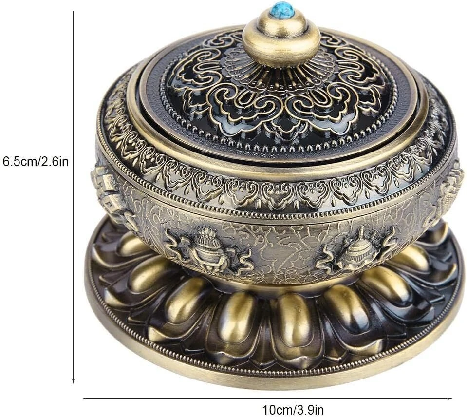 Smilkalų degiklis Tibet Lotus Pattern, aliuminio lydinys - meniškai išraižytas degiklio konteineris (bronze)
