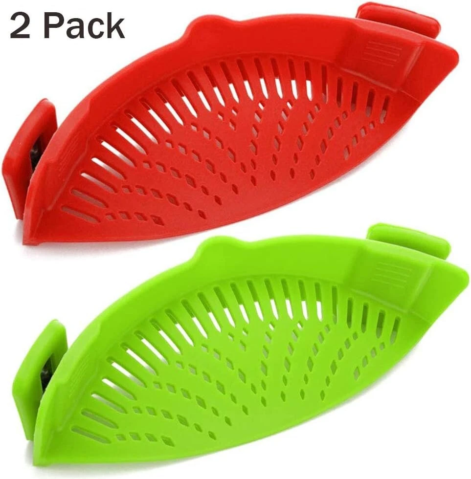 Snap Strainer 2 vnt. silikoninis maisto koštuvas, atsparus karščiui, užsegamas koštuvas ryžiams, makaronams, spagečiams, maltai jautienai, universalus, tinka visiems puodams ir dubenims