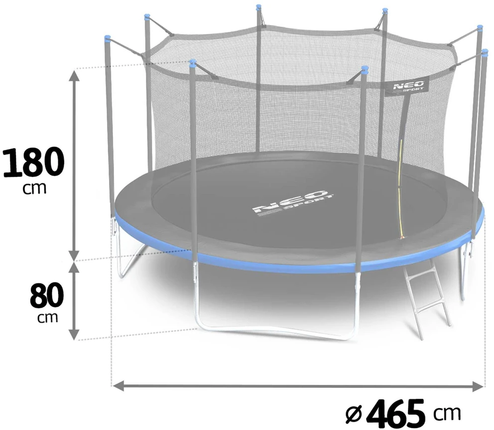 Sodo batutas 15 pėdų/465 cm su vidinėmis tinkleliais ir neo sporto kopėčiomis