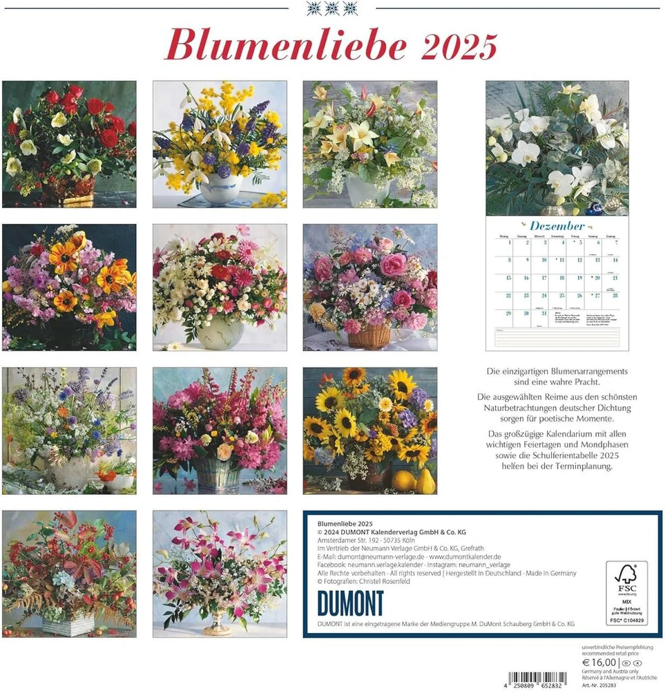 Sodo dekoracija, kalendorius Dumont „Blumenliebe 2025“, 30 x 30 cm