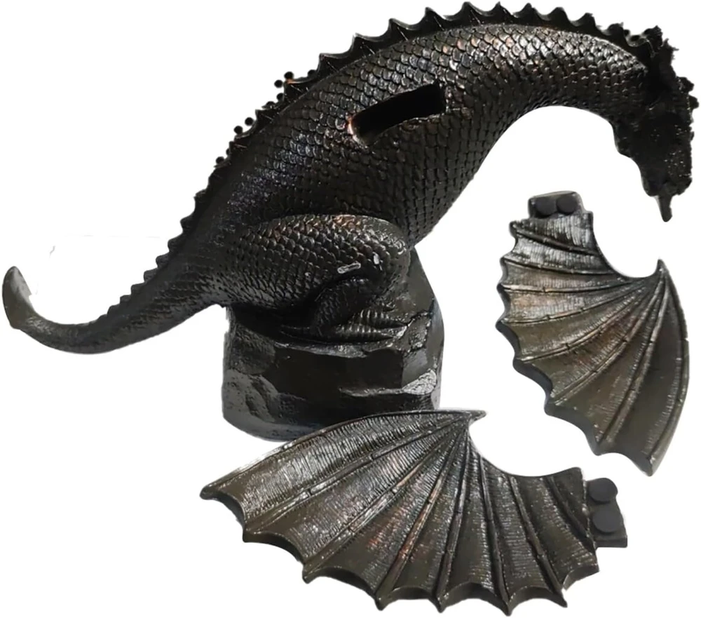 Sodo drakono statula, drakono fontano statula iš dervos, vandens elementas, skulptūra, lauko drakono amato dekoracija, sodo fontano ornamentai, lauko kiemo dekoracija