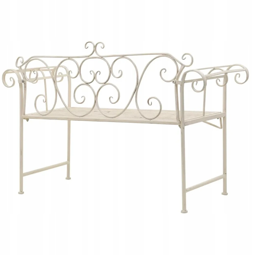 Sodo suoliukas, 132 cm, metalinis, antikvarinis baltas