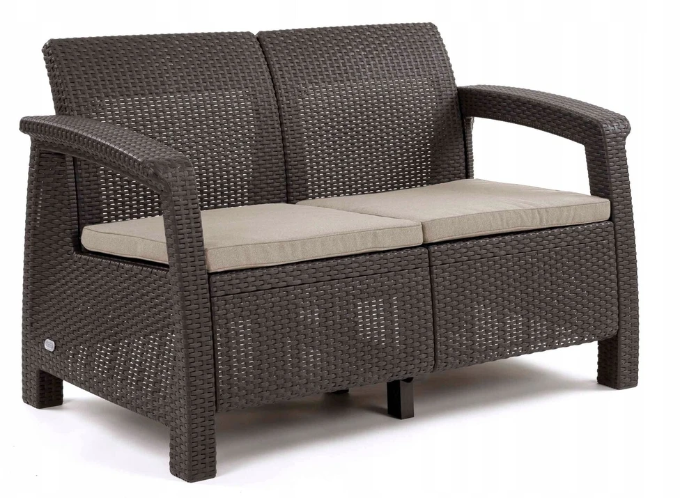 Sodo suoliukas-sofa corfu love keter, skirtas 2 asmenims, poilsiui terasoje, balkone