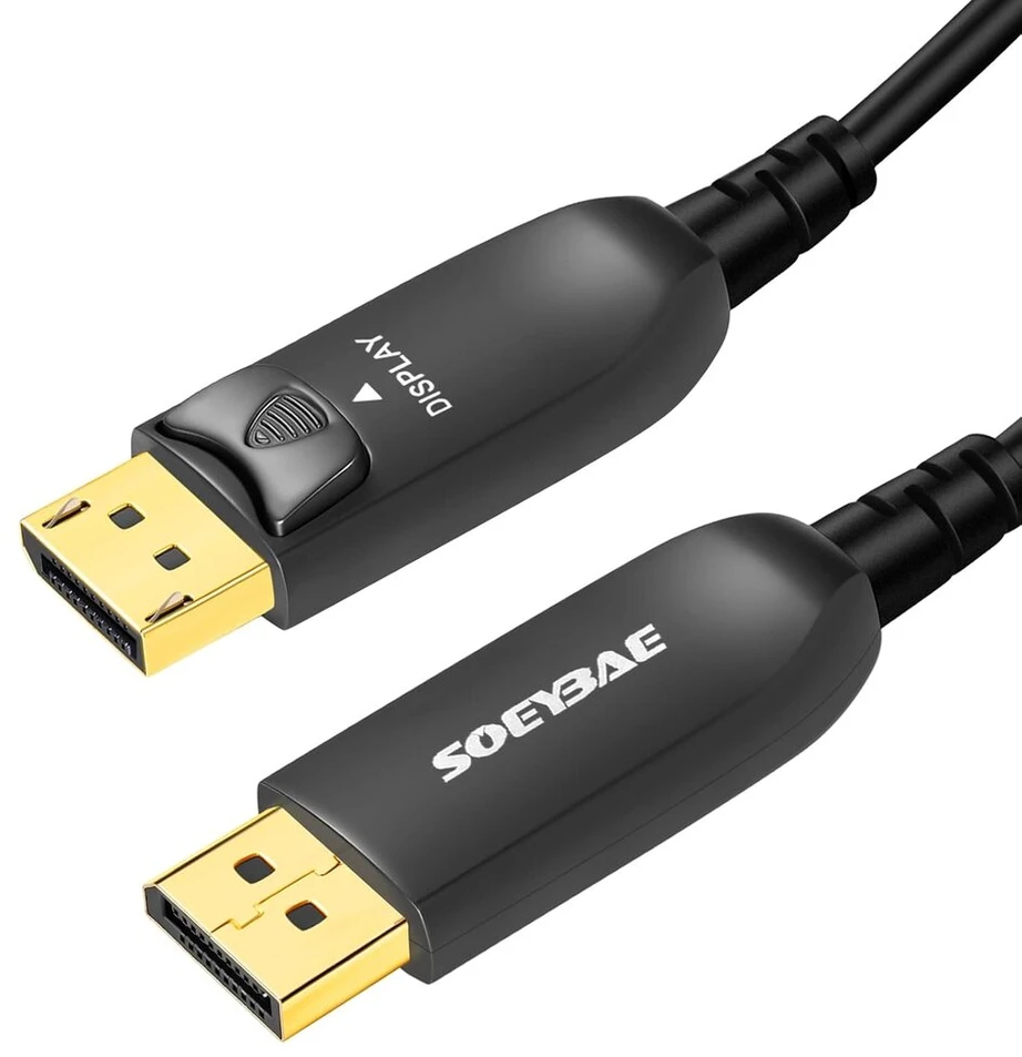 Soeybae Displayport 1.4 kabelis 8k @ 60hz 4k @ 144hz optinio pluošto kabelis 50 m, 32.4 Gbps Ultra Hd monitoriaus kabelis su Hdr10, 8k Displayport kabelis žaidimų kompiuteriui, namų kinui, optinio pluošto technologija