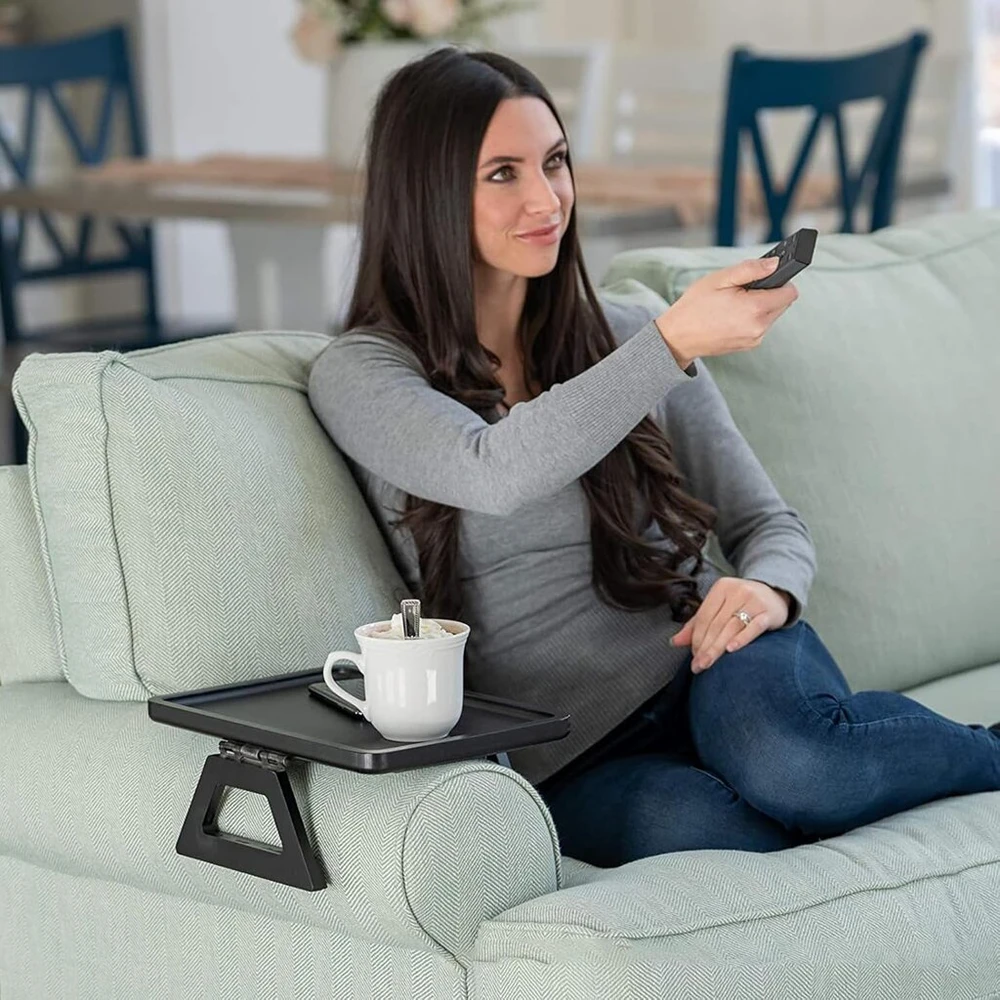 Sofa Bambuko staliukas kavai, prisegamas prie sofos porankio, sulankstomas nešiojamas padėklas, šoninis staliukas, prisegamas prie sofos nuotoliniams pulteliams, gėrimams, užkandžiams, vakarienei, 33x