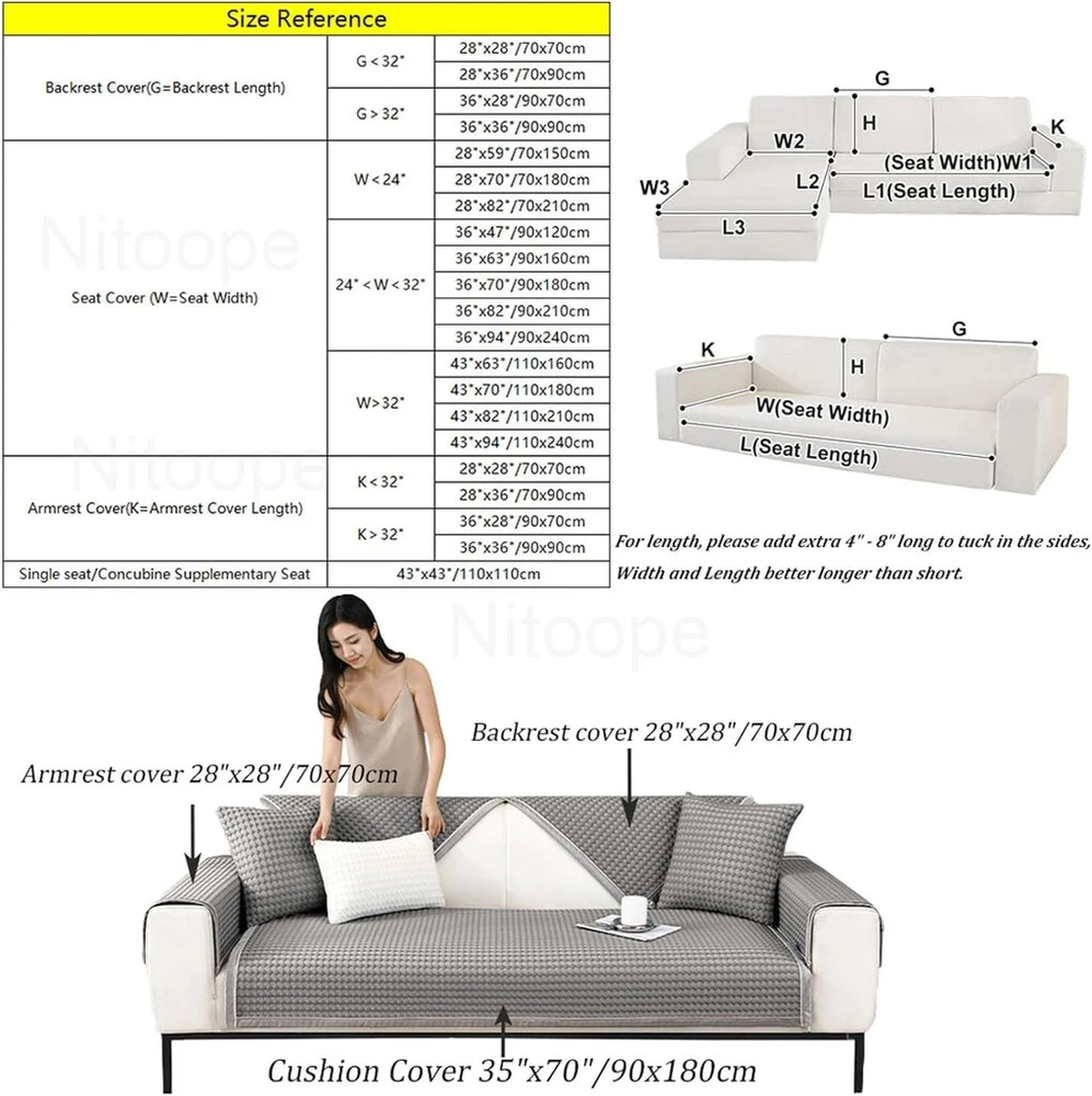 Sofa Cover, Sofa Cover Couch Cover 3 Seater, Summer Cool Sofa Cover, Non-slip Couch for L Shape Sofa Protector Chaise Lounge Corner Sofa 2 Seater Protective Covers Living Room