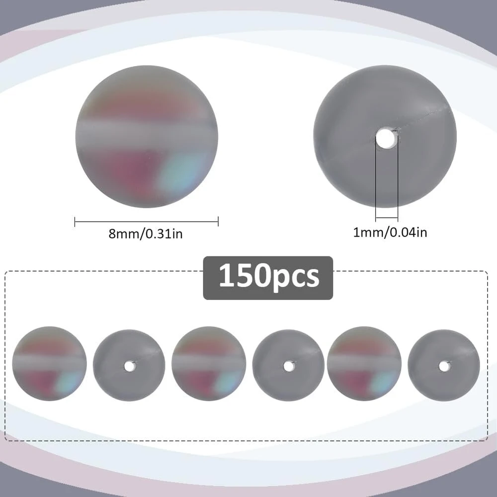 Sofplate 1 dėžutė su 150 matinių pilkų karoliukų Aurora Crystal stiklo karoliukai 8 mm matiniai apvalūs rutuliukai undinės stiklo mėnulio akmens holografiniai tarpiniai karoliukai papuošalų gamybai apyrankėms