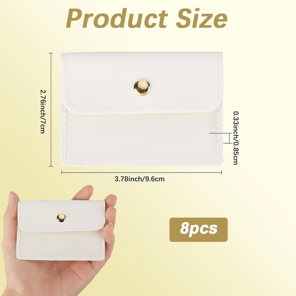 Sofplate 8 vnt. 2,76 x 3,78 colių mini odinių papuošalų maišelių rinkinys, mažas permatomas papuošalų kelioninis dėklas, baltas nešiojamas auskarų dėklas, pagamintas iš Pu odos su spaude, permatomas langelis, mažas