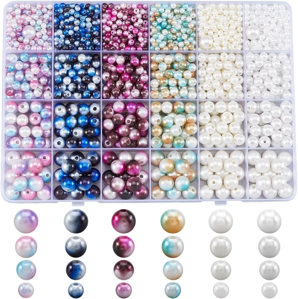 Sofplate rinkinys, 1890 abs imitacijos perlų, apvalūs plastikiniai karoliukai su skylutėmis, spalvingi asorti 4 mm 6 mm 8 mm 10 mm rutuliniai plastikiniai karoliukai papuošalų gamybai, karolių gamybai, skirti vėriniams ir apyrankėms