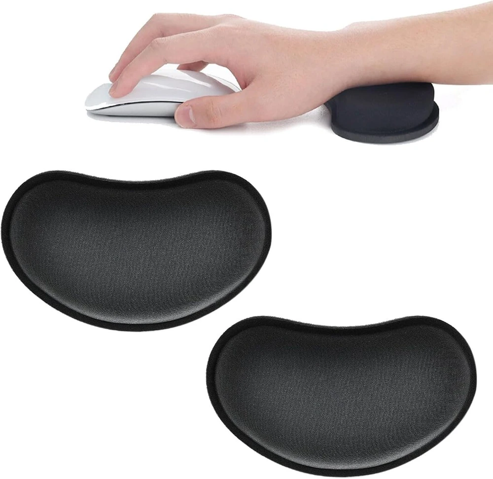 Automagnetola Sogho 2 vnt. ergonomiška riešo atrama pelei, juodas minimalistinis putplastis, skirtas pelei, nešiojamam kompiuteriui, klaviatūrai