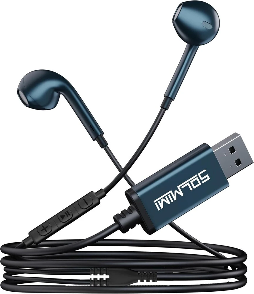 Solmimi usb į ausį įstatomos kompiuterio ausinės su įmontuotu mikrofonu, garso valdymu, usb laidinės žaidimų ausinės, skirtos pc ps4 ps5 nešiojamam kompiuteriui, staliniam kompiuteriui, chromebook, namų biurui, internetiniams kursams, skype zoom - 2 m