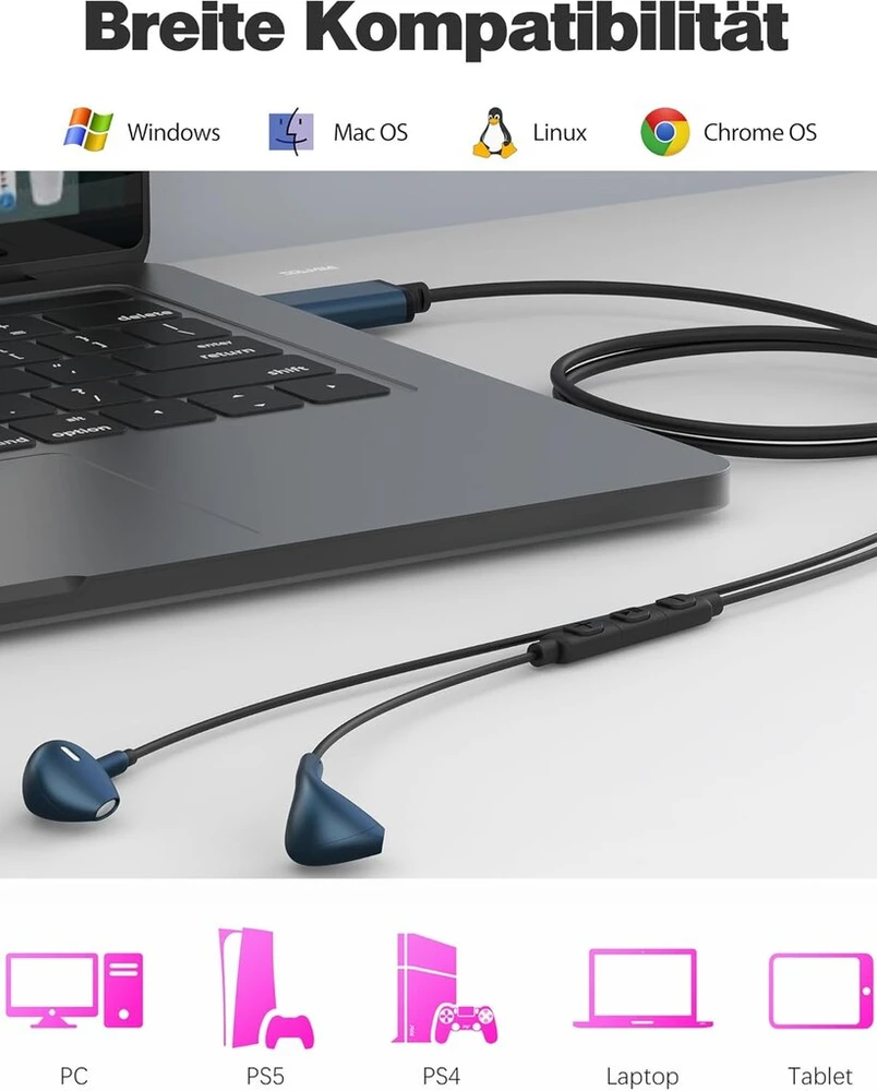 Solmimi usb į ausį įstatomos kompiuterio ausinės su įmontuotu mikrofonu, garso valdymu, usb laidinės žaidimų ausinės, skirtos pc ps4 ps5 nešiojamam kompiuteriui, staliniam kompiuteriui, chromebook, namų biurui, internetiniams kursams, skype zoom - 2 m