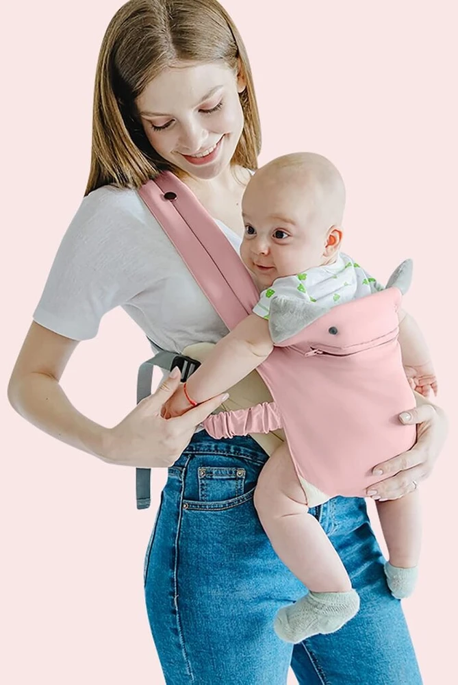 Sonarin 4-in-1 lengvas nešyklė kūdikiui, medvilninė, kvėpuojanti nešyklė kūdikiui, ergonomiška nešyklė vaikams, nešyklės sistema naujagimiams nuo gimimo 0-36 mėn., nešyklė ant pilvo, nešyklė ant nugaros (rožinė)