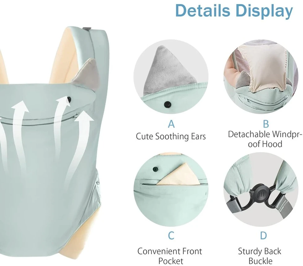 Sonarin 4-in-1 lengvas nešyklė kūdikiui, medvilninė, kvėpuojanti nešyklė kūdikiui, ergonomiška nešyklė vaikams, nešyklės sistema naujagimiams nuo gimimo 0-36 mėn., nešyklė ant pilvo, nešyklė ant nugaros (rožinė)