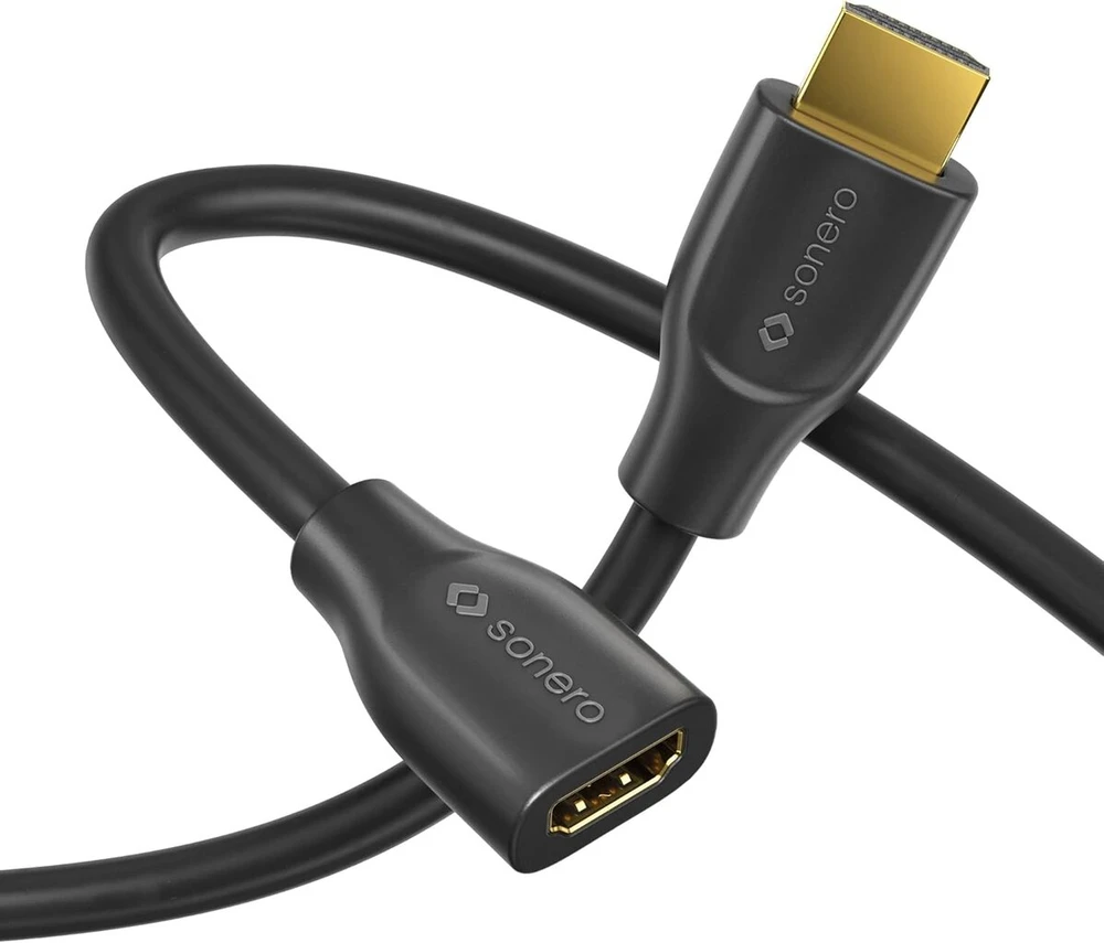Sonero® 4k hdmi prailginimo kabelis, premium high speed, 4k 60hz, hdmi kištukas į hdmi lizdą, paauksuoti kontaktai, dvigubas ekranavimas, pvc apvalkalas, 0,50 m