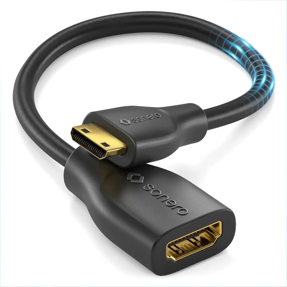 Sonero® Mini Hdmi į 4k Hdmi prievado apsaugos adapteris, Premium High Speed, Mini Hdmi C kištukas į Hdmi A lizdą, paauksuoti kontaktai, dvigubas ekranavimas, Pvc apvalkalas, 0,15 m