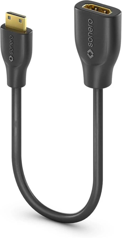 Sonero® Mini Hdmi į 4k Hdmi prievado apsaugos adapteris, Premium High Speed, Mini Hdmi C kištukas į Hdmi A lizdą, paauksuoti kontaktai, dvigubas ekranavimas, Pvc apvalkalas, 0,15 m