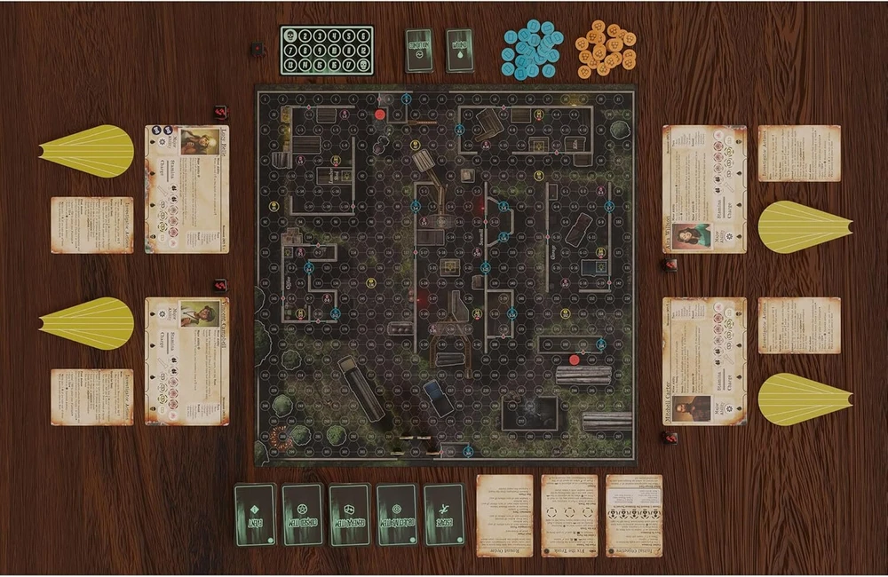Sophisticated Cerberus Games: The Stifling Dark - pagrindinis žaidimas, siaubo strateginis stalo žaidimas, vienas prieš daugelį, slaptas judėjimas, išgyvenimas, nuo 14 metų, 2-5 žaidėjai