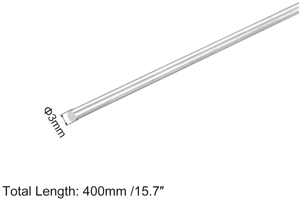 Sourcing map 304 nerūdijančio plieno apvalūs strypai, 3 mm x 400 mm pilno veleno strypai "pasidaryk pats" amatų modelių automobiliams, sraigtasparniams, lėktuvams, 2 vnt.