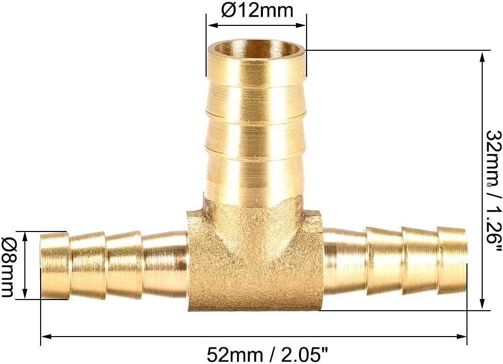 Ventiliatorius Sourcing map 8 x 12 x 8 mm žarnos id žalvarinis reduktorius dygliuotas y 3 krypčių t jungties adapteris