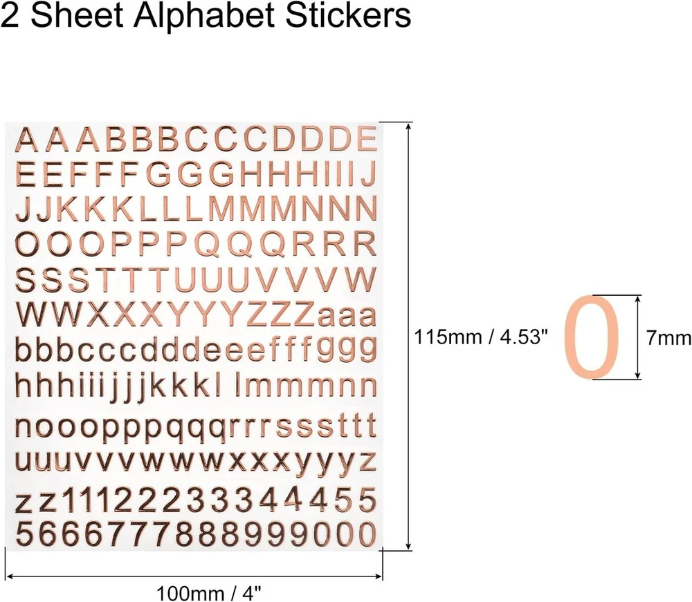 Sourcing map abėcėlės raidžių skaičių lipdukas folijos blizgučiai lipnus dervos formų ženklų scrapbooking amatų rožinis auksas 2 lapai