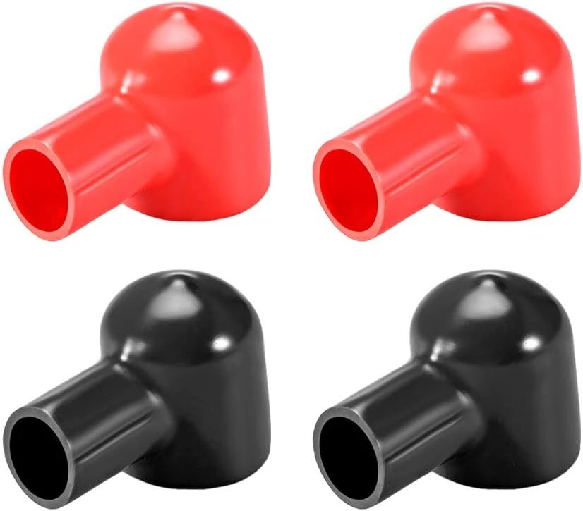 Sourcing map akumuliatoriaus gnybtai izoliuotas guminis apsauginis dangtelis raudonas juodas 12 mm x 20 mm 2 poros