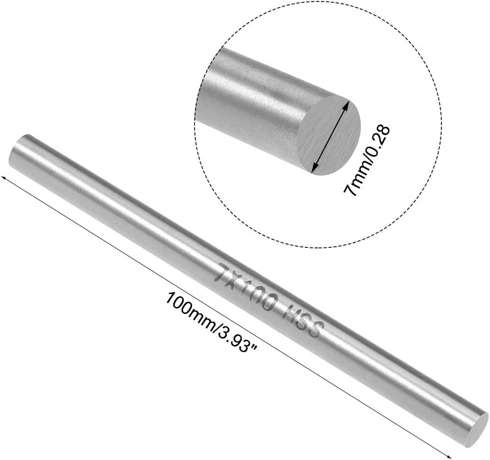 Sourcing map apvalus plieno strypas 7 mm hss tekinimo staklių strypo medžiagos įrankis 100 mm ilgio, skirtas veleno pavarų gręžimo staklėms gręžti, miniatiūrinis ašies cilindro kaištis, 5 vnt.