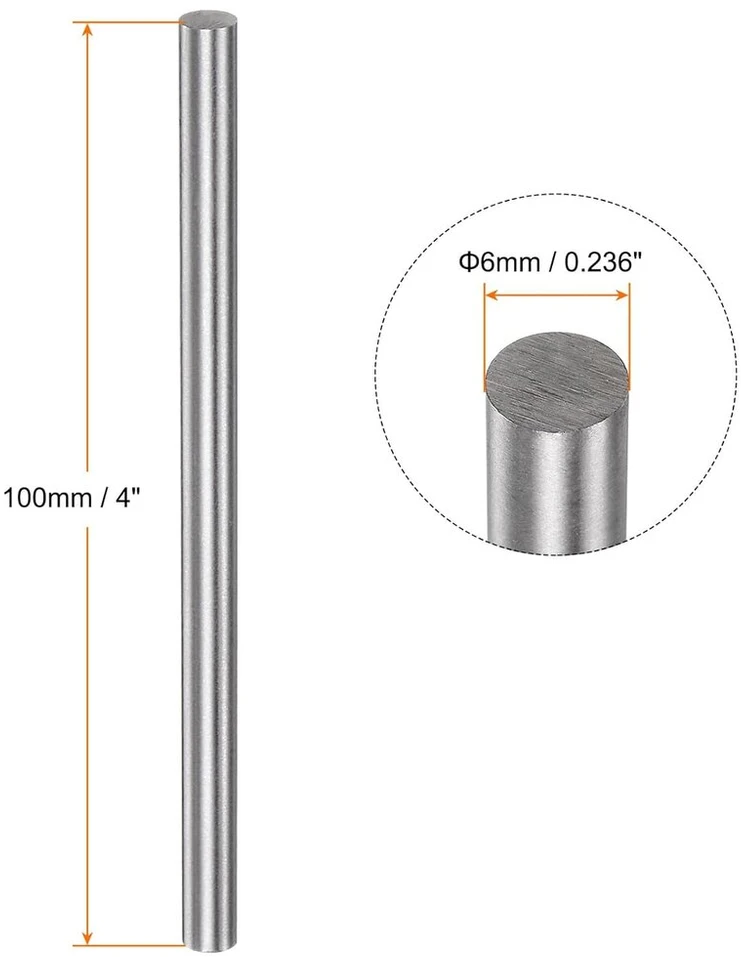 Sourcing map apvalūs strypai 6 mm x 100 mm, pagaminti iš greitapjovio plieno (hss), skirti tekinimo staklėms