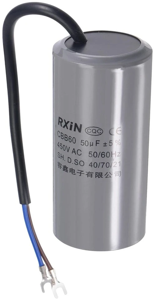 Sourcing map Cbb60 paleidimo kondensatorius su terminalo M8 sriegiu polipropileno plėvele oro kompresoriui vandens siurblio varikliui 50uf 450v ac 2 laidai 50/60hz cilindras 105 x 50 mm