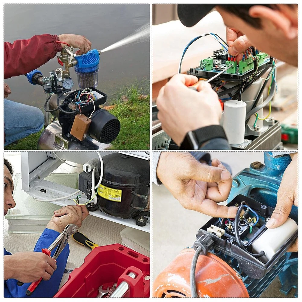 Sourcing map Cbb60 paleidimo kondensatorius su terminalo M8 sriegiu polipropileno plėvele oro kompresoriui vandens siurblio varikliui 50uf 450v ac 2 laidai 50/60hz cilindras 105 x 50 mm