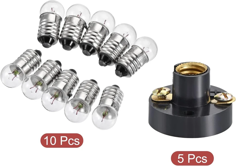 Sourcing map E10 lempos lizdo rinkinys, 3.8 V lempos lizdo sraigtinis pagrindas su E10 lempute, plastikas, varis, juodas, 15 vnt.