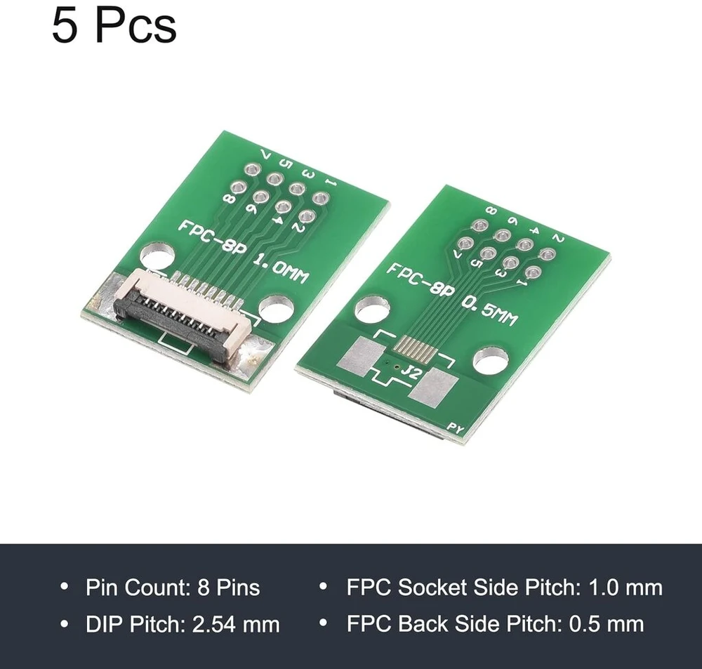 Sourcing map fpc ffc konverterio jungties plokštė 8p 1.0 mm į moterišką pusę 0.5 mm atgal į dip 2.54 mm lcd 3d spausdintuvui dvd