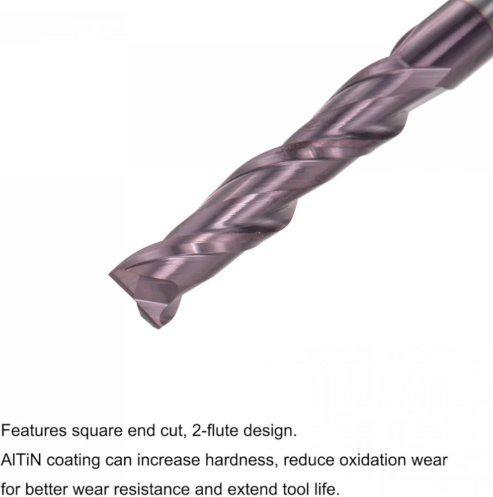Sourcing map galinis frezos antgalis kvadratine galvute 6 mm skersmens, kietmetalio Altin danga, cnc frezavimo įrankis, 2 spiralinės briaunos, hrc55, su 6 mm kotu, 100 mm (4 col.) ilgio