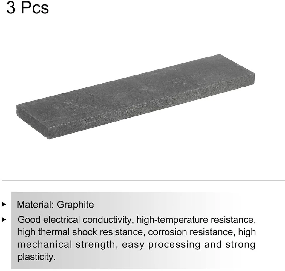 Sourcing map Grafito blokas stačiakampė grafito elektrodo plokštelė 100 x 25 x 5 mm lydymo liejimo elektrolizei galvanizavimui, 3 vnt.