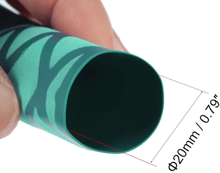 Sourcing map karščiu susitraukiantis vamzdelis 20 mm skersmens 34 mm plokščias 1.6 ft 2:1 santykis žalias