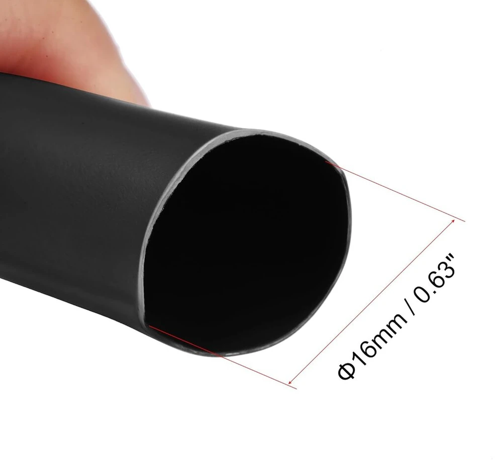 Sourcing map karščiu susitraukiantis vamzdelis 5/8 colio (16 mm) skersmens 4:1 kabelio mova 3 m juodas