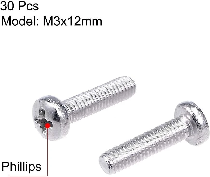 Sourcing map mašininiai varžtai plokšteliniai phillips varžtai m3 x 12 mm, 30 vnt.