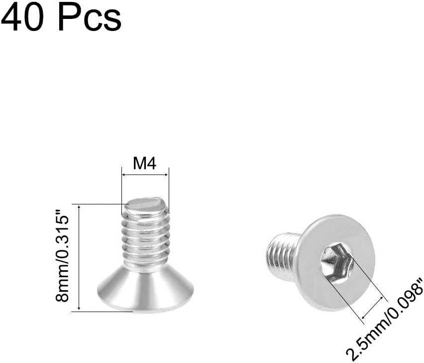 Sourcing map plokščia galvutė mašininiai varžtai šešiakampiu lizdu nerūdijančio plieno tvirtinimo varžtai m4 x 8 mm, 40 vnt.