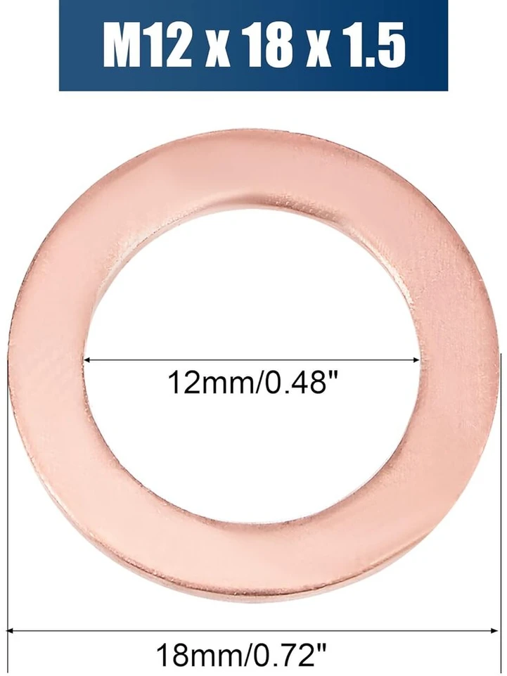 Sourcing map plokščios varžtų poveržlės, varinės poveržlės, sandarinimo žiedai 12 mm x 18 mm x 1.5 mm, 30 vnt.